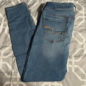American Eagle jeans. Size: 12. Light blue wash. Skinny. Super stretch